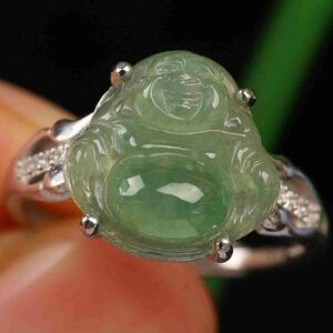 925 Silver Cert'd Natural Icy Green A Jadeite jade adjustable Ring gift